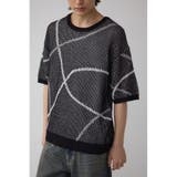 柄BLK5 | ライン柄クルーネック半袖ニット | AZUL BY MOUSSY