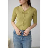 LIME | レースアップ5分袖ポロカラーニット | AZUL BY MOUSSY