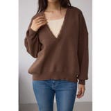 BRN | Vネックフリンジスウェッターニット | AZUL BY MOUSSY