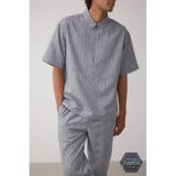 L/BLK1 | C/Tストライプハーフジップシャツ | AZUL BY MOUSSY