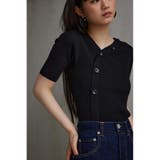 アシンメトリーボタン5分袖ニット | AZUL BY MOUSSY | 詳細画像3