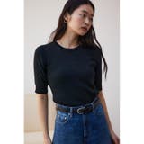 シアー切替5分袖リブニットトップス | AZUL BY MOUSSY | 詳細画像1