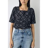 フロントギャザーデニムチェックブラウス | AZUL BY MOUSSY | 詳細画像2