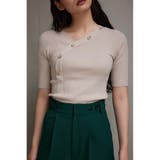 L/BEG1 | アシンメトリーボタン5分袖ニット | AZUL BY MOUSSY