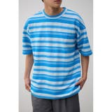 柄BLU5 | リップルジャガードボーダービッグTEE | AZUL BY MOUSSY