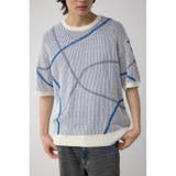 柄WHT5 | ライン柄クルーネック半袖ニット | AZUL BY MOUSSY