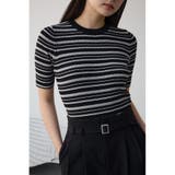 柄BLK5 | ハーフスリーブクルーネックリブトップス | AZUL BY MOUSSY
