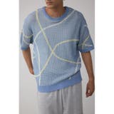 柄BLU5 | ライン柄クルーネック半袖ニット | AZUL BY MOUSSY