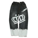 ブラック | BIG王冠ブリーチデニムロングパンツ 0844K | BABYDOLL