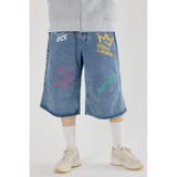 L/BLU1 | ラクガキバミューダデニムパンツ | RODEO CROWNS WIDE BOWL