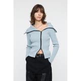 L/BLU1 | BIG COLLAR ZIP UP ニットトップス | MOUSSY OUTLET