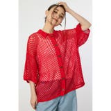 RED | 襟付きメッシュニットカーディガン | RODEO CROWNS WIDE BOWL