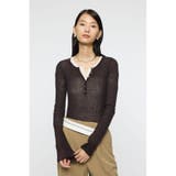 BRN | SHEER HENRY NECK ニットトップス | MOUSSY OUTLET