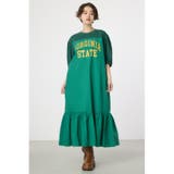 D/GRN3 | カレッジ 切替 パフスリーヴ ワンピース | RODEO CROWNS WIDE BOWL