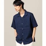 ネイビー | リネンムジショートスリーブオープンカラー | B.C STOCK