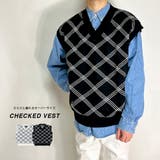 ニットベスト チェック柄 Vネック | BEAT JIVE | 詳細画像1