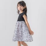 日本製ポンチ花柄フロッキー切替ワンピース(100~150cm) | BeBe | 詳細画像3 