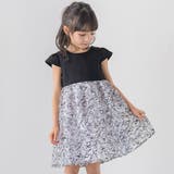 ブラック系 | 日本製ポンチ花柄フロッキー切替ワンピース(100~150cm) | BeBe
