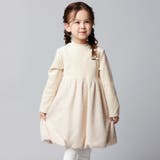 ベージュ | ベロア×ファンシーヤーン切り替えハイネックバルーンワンピース(90~140cm) | BeBe