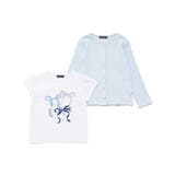 ランダムリブ長袖カーディガン+天竺リボンプリント半袖Tシャツセット | BeBe | 詳細画像6 