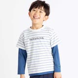 ブルー系 | ボーダー半袖Tシャツ+長袖Tシャツセット(90~160cm) | BeBe