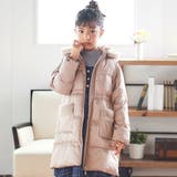 【撥水加工】タフタウエストギャザーファーフード中綿コート(100~160cm) | BeBe | 詳細画像1 