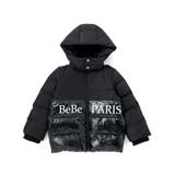 ブラック | 【撥水加工】タフタ切り替えロゴプリントフード中綿コート(100~160cm) | BeBe
