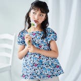 ブルー系 | ドビーフラワーガーデンプリントパフスリーブブラウス | BeBe