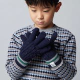 ネイビー | 【お揃い】ケーブル編みライン配色ニット手袋 | BeBe