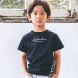 ブラック系 | 【お揃い】手書き風ロゴ総柄切り替えポンチTシャツ(80~150cm) | BeBe