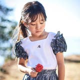 先染めチェックローズプリントフリルパフスリーブリブTシャツ | BeBe | 詳細画像1 