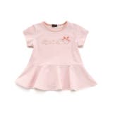 ピンク系 | ボーダー天竺レースパッチ刺しゅうペプラム半袖Tシャツ(80~140cm) | BeBe