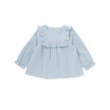 ブルー | スクエアフリルお花刺しゅう長袖フレアブラウス(80~100cm) | BeBe