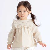 ベージュ | スクエアフリルお花刺しゅう長袖フレアブラウス(80~100cm) | BeBe