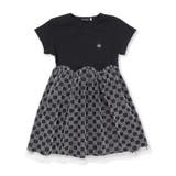 ブラック系 | シアーチェックチュール切り替え半袖ワンピース(95~150cm) | BeBe Petits Pois Vert