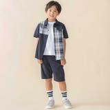 チェック&無地切り替え半袖シャツ+ハーフパンツセットアップ(95~150cm) | BeBe Petits Pois Vert | 詳細画像4