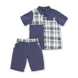 チェック&無地切り替え半袖シャツ+ハーフパンツセットアップ(95~150cm) | BeBe Petits Pois Vert | 詳細画像8