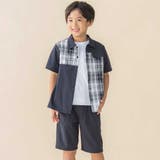ブラック系 | チェック&無地切り替え半袖シャツ+ハーフパンツセットアップ(95~150cm) | BeBe Petits Pois Vert
