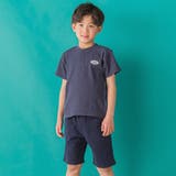 ネイビー×ブルー | ワッフル×天竺ワッペン半袖Tシャツ+ショートパンツセットアップ | BeBe Petits Pois Vert