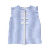 ブルー系 | 【店舗限定】ドビードットストライプノースリーブブラウス(95~150cm) | BeBe Petits Pois Vert