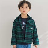 グリーン系 | 【店舗限定】【お揃い】チェックフラップポケット長袖シャツ(95~150cm) | BeBe Petits Pois Vert