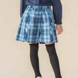 ブルー系 | マドラスチェックくるみボタン切り替えショートパンツ(95~150cm) | BeBe Petits Pois Vert