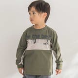 グリーン系 | 【店舗限定】フロッキープリント切り替え天竺長袖Tシャツ(95~150cm) | BeBe Petits Pois Vert