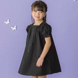 ブラック | フロント刺しゅうタックパフスリーブワンピース(95~150cm) | BeBe Petits Pois Vert