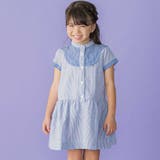 ネイビー系 | ヨーク切り替えサッカーストライプバンドカラーシャツワンピース | BeBe Petits Pois Vert
