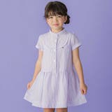 パープル系 | ヨーク切り替えサッカーストライプバンドカラーシャツワンピース | BeBe Petits Pois Vert