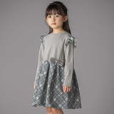 【お揃い】チェック柄裏毛ベロアリボンタックワンピース(95~150cm) | BeBe Petits Pois Vert | 詳細画像1 