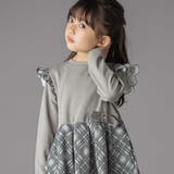 【お揃い】チェック柄裏毛ベロアリボンタックワンピース(95~150cm) | BeBe Petits Pois Vert | 詳細画像4 