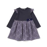 ネイビー系 | 【お揃い】チェック柄裏毛ベロアリボンタックワンピース(95~150cm) | BeBe Petits Pois Vert