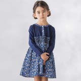 ネイビー系 | 天竺+小花シャーリング長袖ワンピース(95~150cm) | BeBe Petits Pois Vert